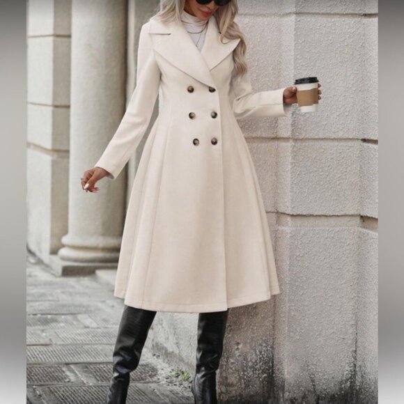 Luxe double breasted pleated hem overcoat apricot - Picture 6 of 8